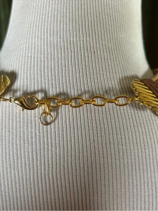 Multi-Strand Tan Knot Statement Necklace with Gold Accents - Picture 4 of 4